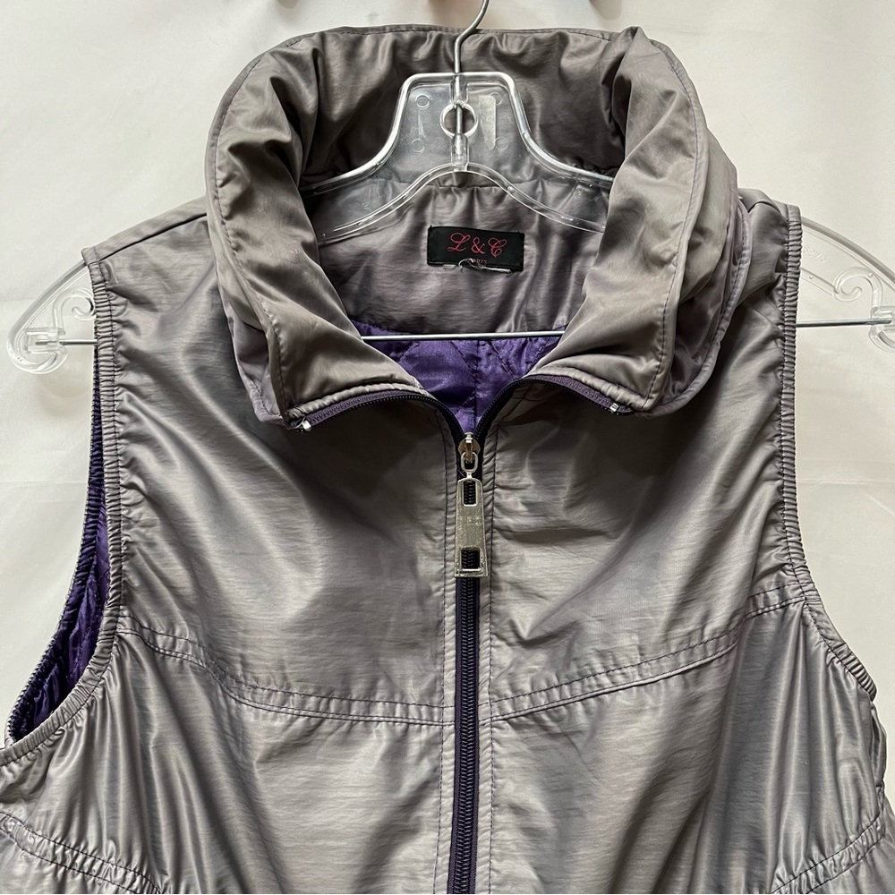 Vintage 1990s retro - silver & purple designer puffer vest - 3D collar
